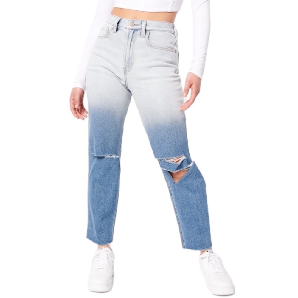 Hollister ultra high rise vintage straight leg distressed two tone jeans Size 27